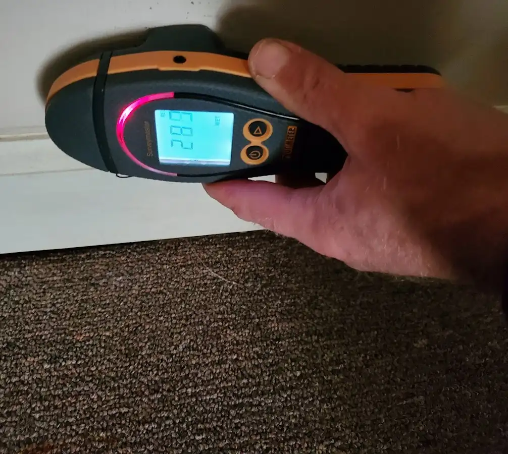 Moisture detection at baseboard during Sewage Cleanup & Sanitation in West Vero Corridor